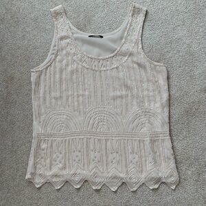 Cream Graphic Embellished Tank Top